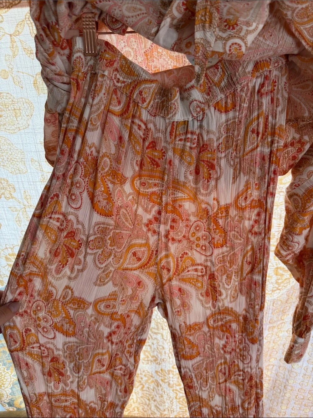 NASTY GAL Orange Paisley Tie-Front Blouse and pants set Beachy